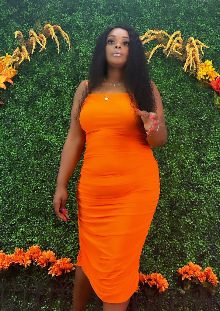 Orange + size Ruched Dress