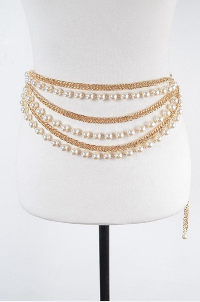 Gold Pearl Chain Belt