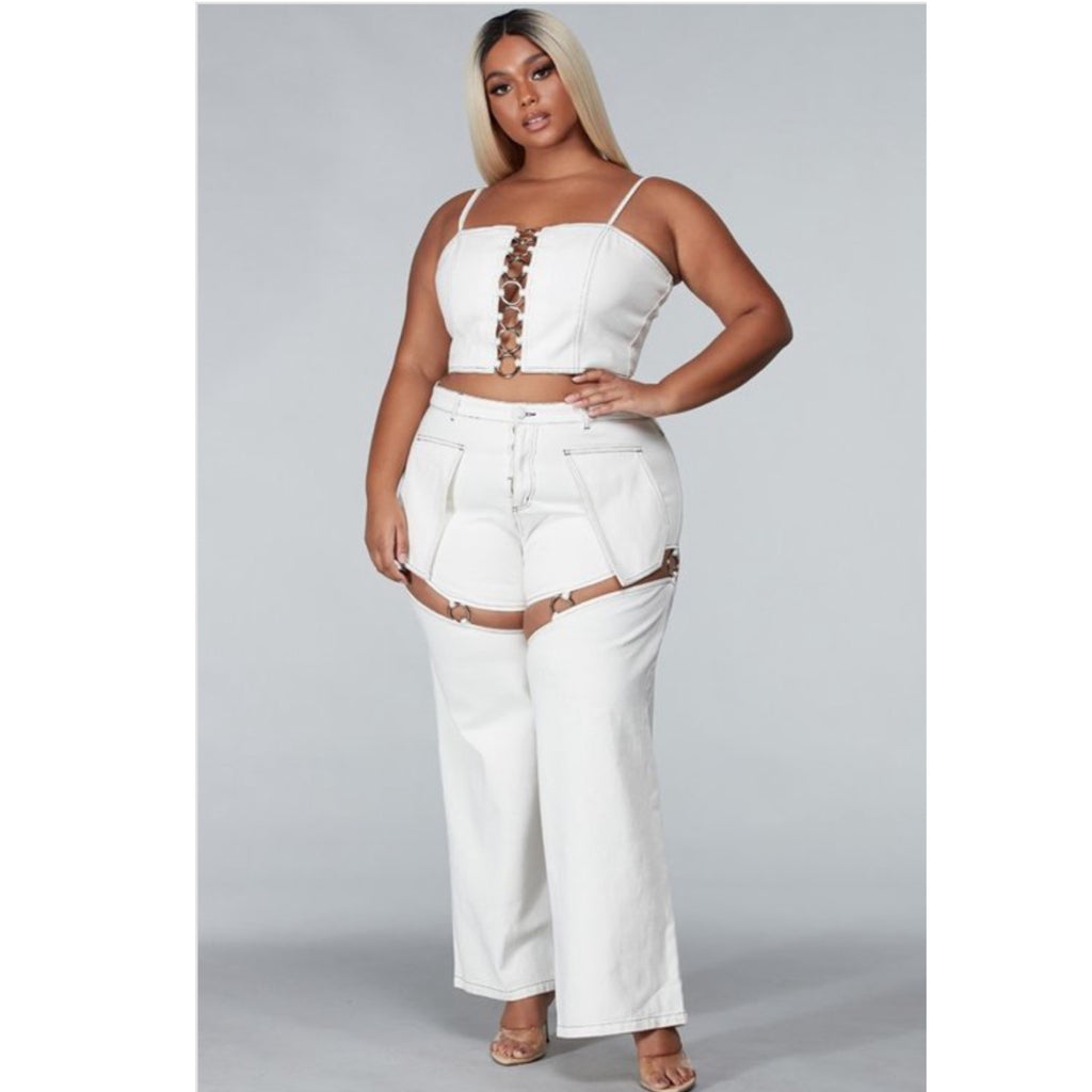 White Chain link 2pcs + Size Pants Set