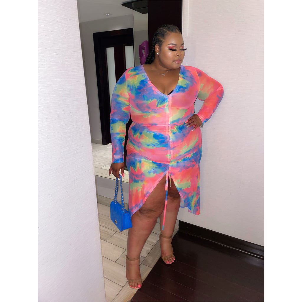 Pink Tye dye + Size Mesh Dress