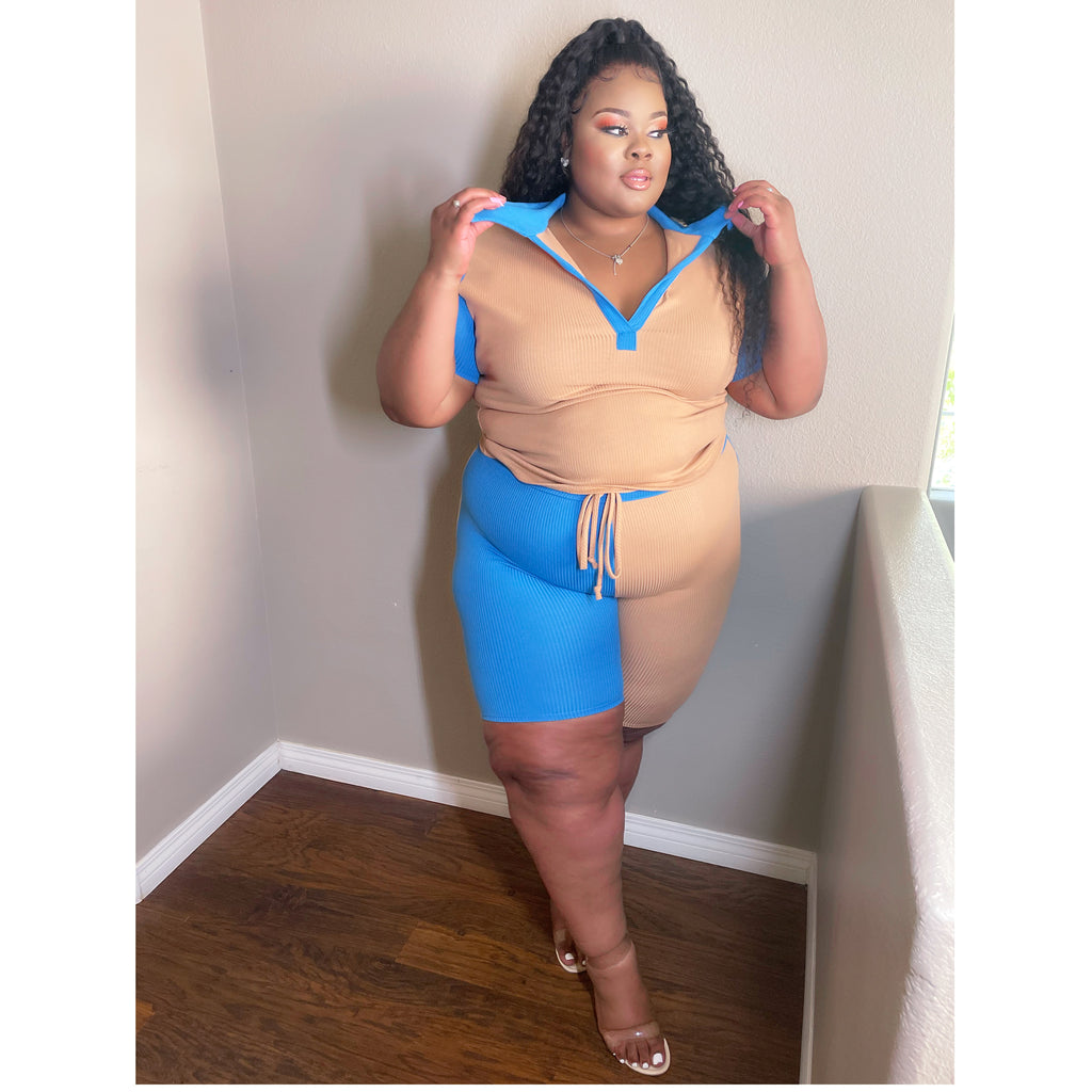 Blue Nude + Size 2pcs Short Set